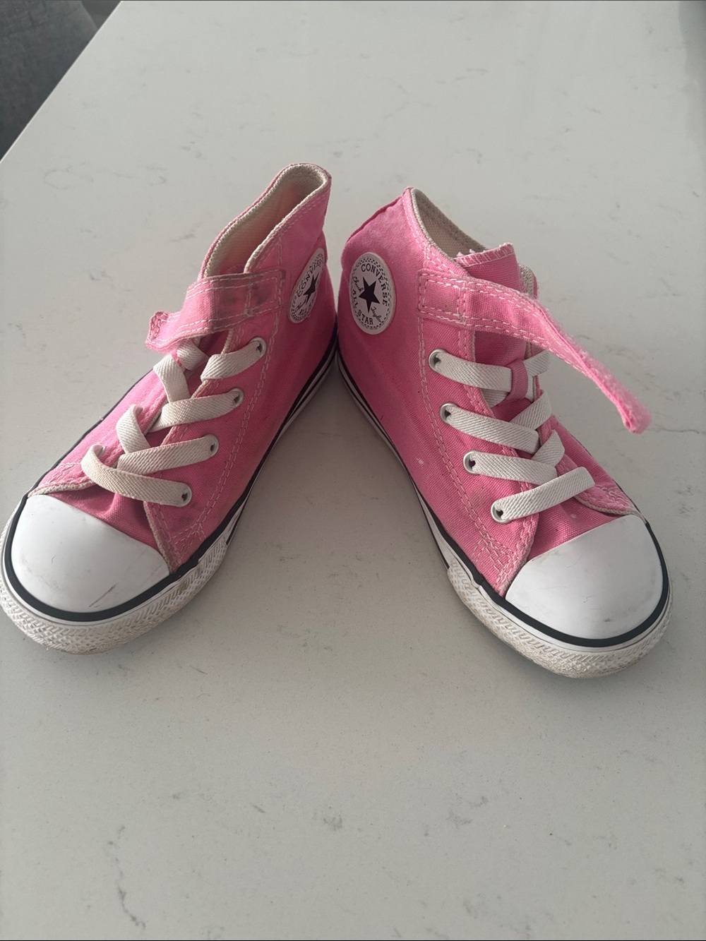 Converse Kids Pink High-Top Sneakers with Hook Strap